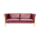 Mid century modern danish maroon leather & beech 2.5 seat sofa settee
