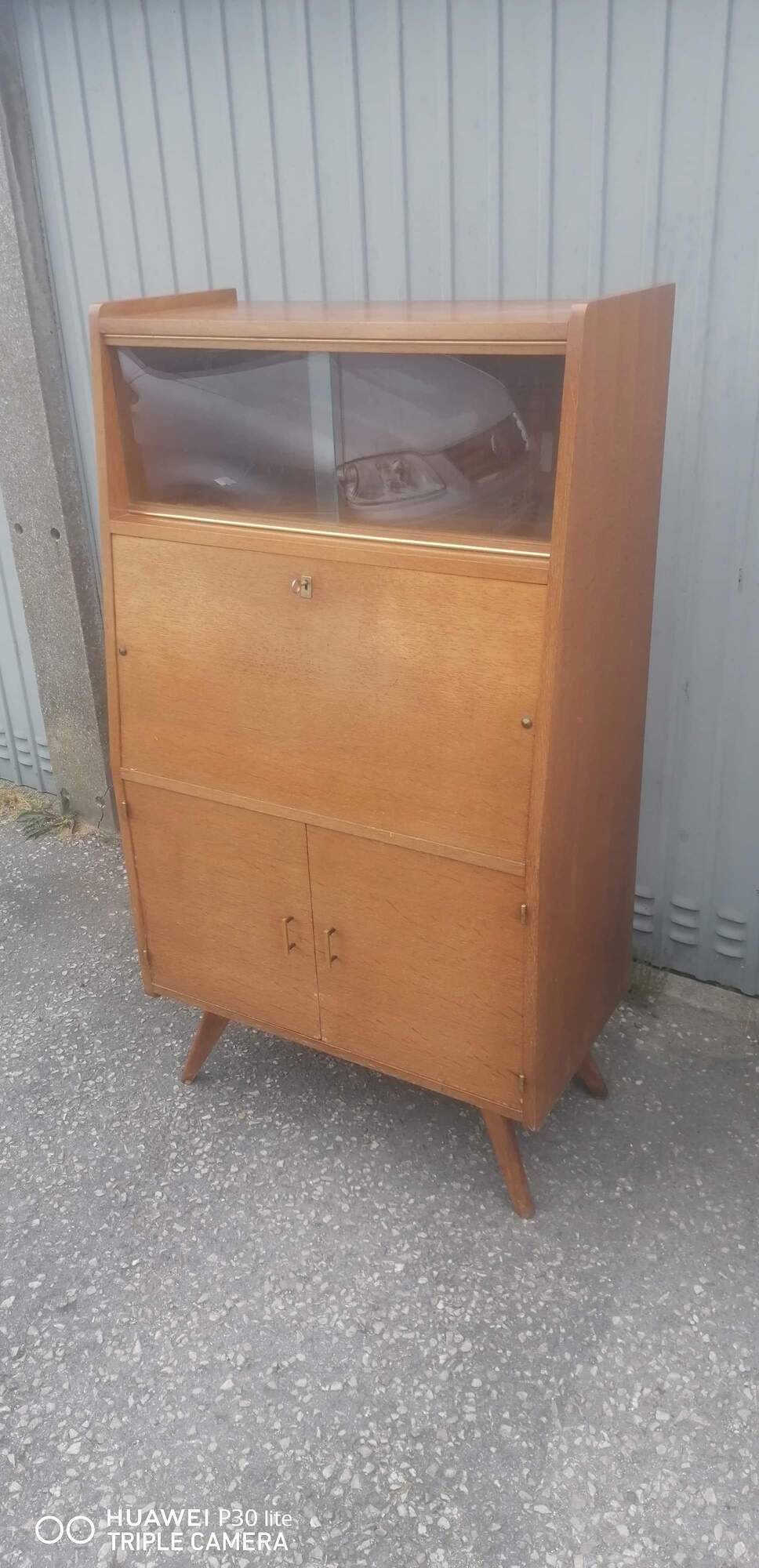 Former Scandinavian secretary feet compass furniture showcase wood 1960 vintage