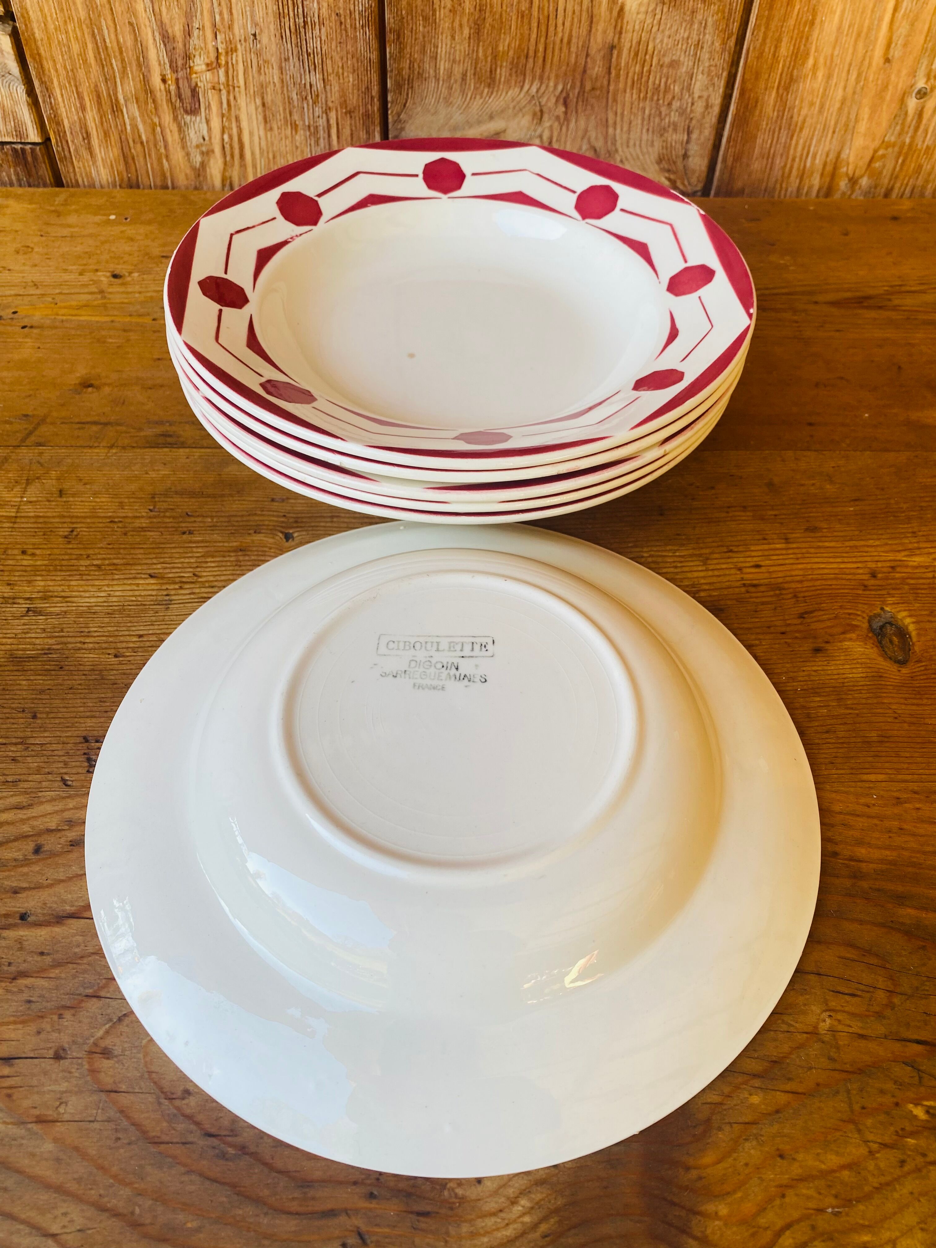 Set of 6 hollow plates old DIGOUIN model 'Chives'