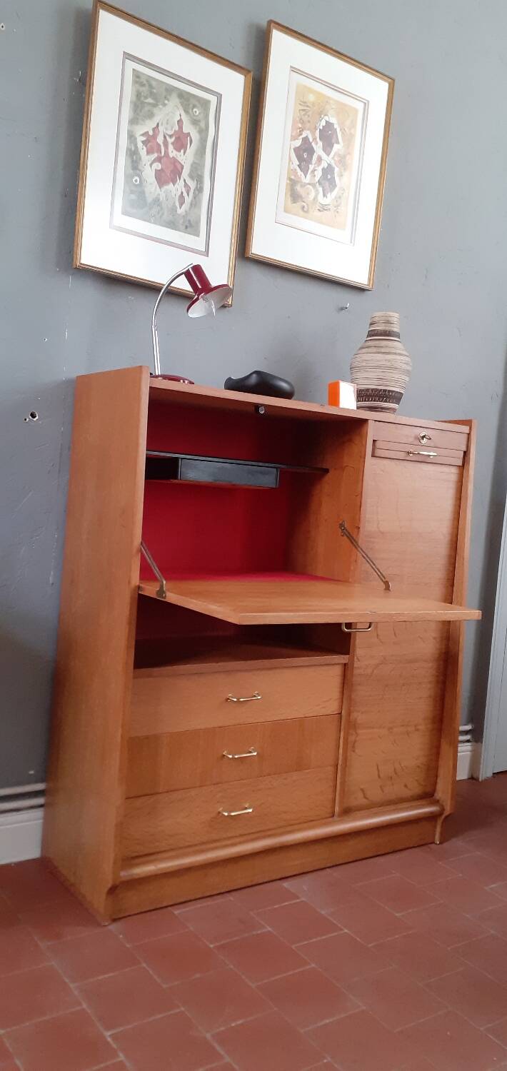 Meuble de bureau vintage année 50 en chêne