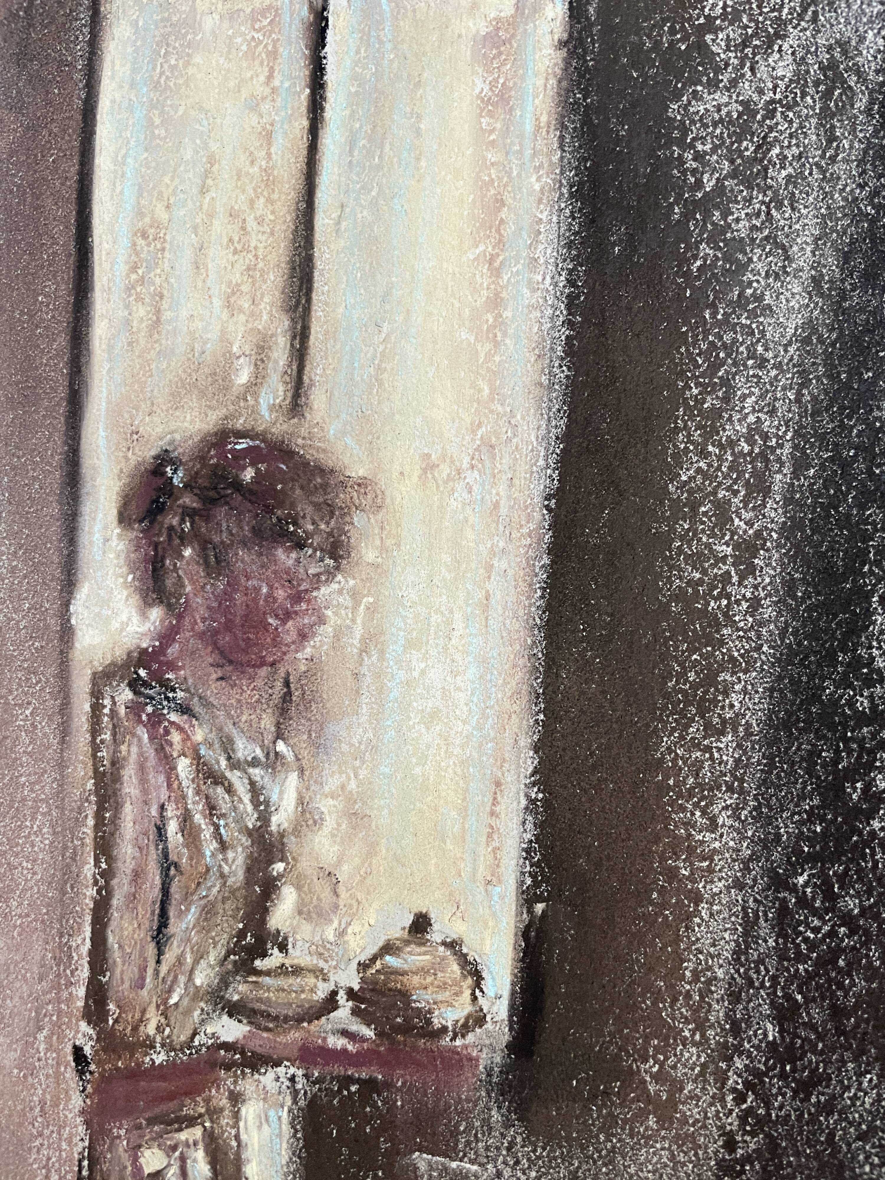 Signed pastel painting "Breakfast at Sunrise" approximately 30x21 cm on paper.