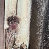 Signed pastel painting “breakfast at sunrise” dimensions approx. 30x21 cm on paper
