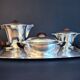 Art deco tea & coffee set in silver metal and ebony