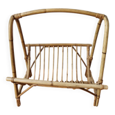 Vintage rattan magazine rack in bohemian style '1970s -