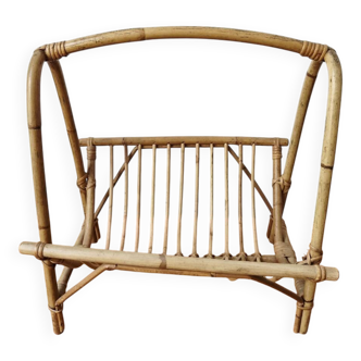 Vintage rattan magazine rack in bohemian style '1970s -