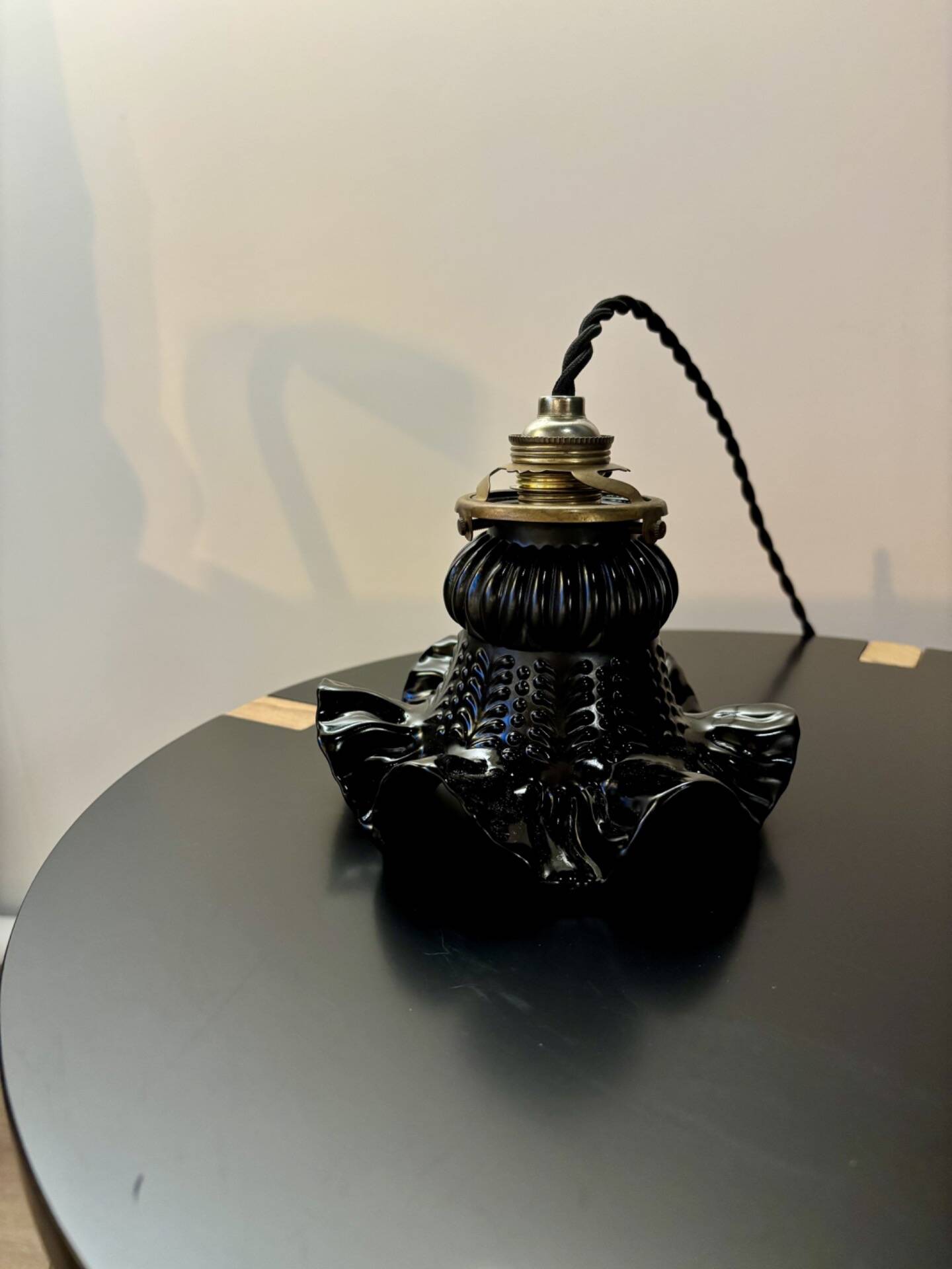 Black moulded glass lamp