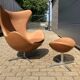 Fritz Hansen Egg Chair + Ottoman, Camel Cognac leder 1968 !!