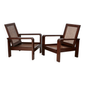 Paire de grands fauteuils. Bois et cannage. Circa 1960