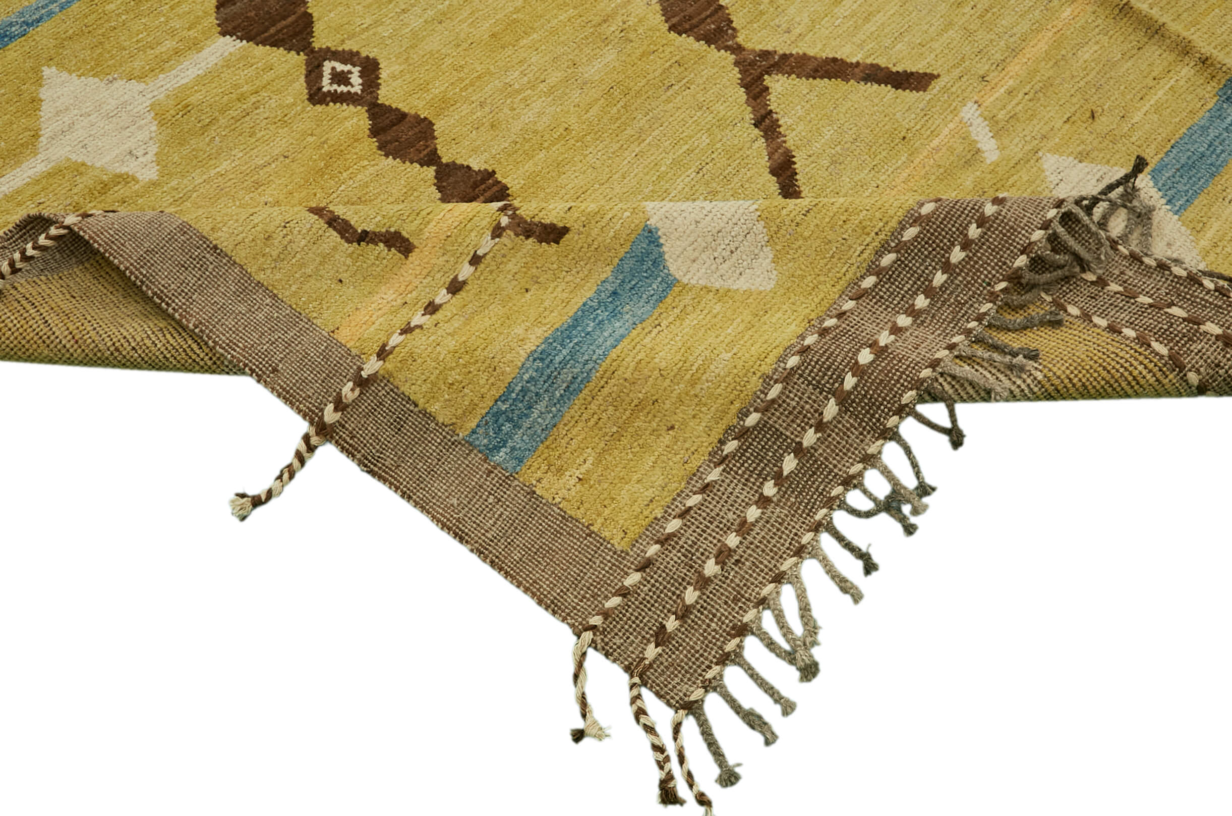 Handwoven Turkish Rustic 296 cm x 362 cm Yellow Wool Carpet
