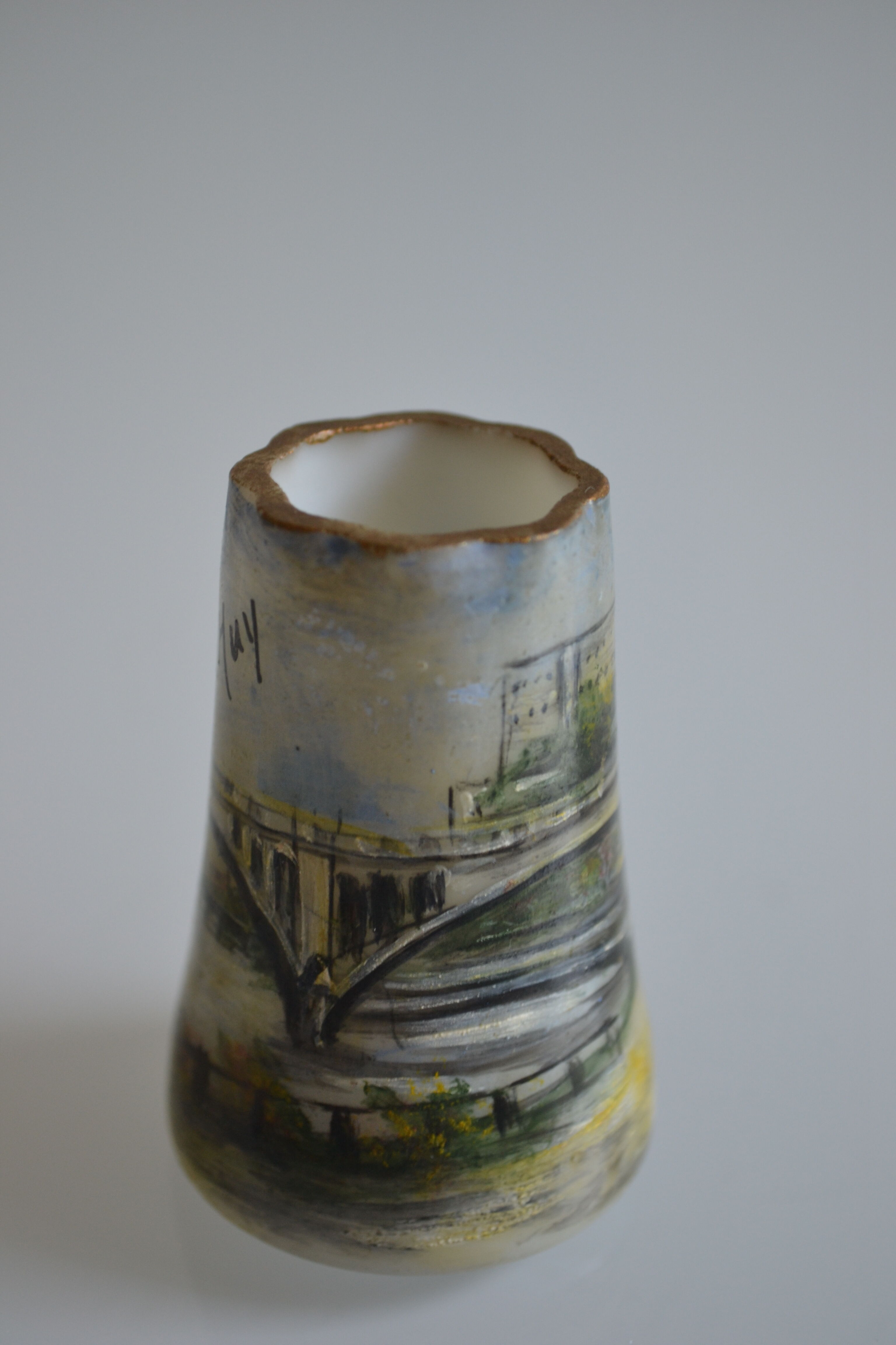 miniature vase with painted decoration from the city of Huy in Belgium