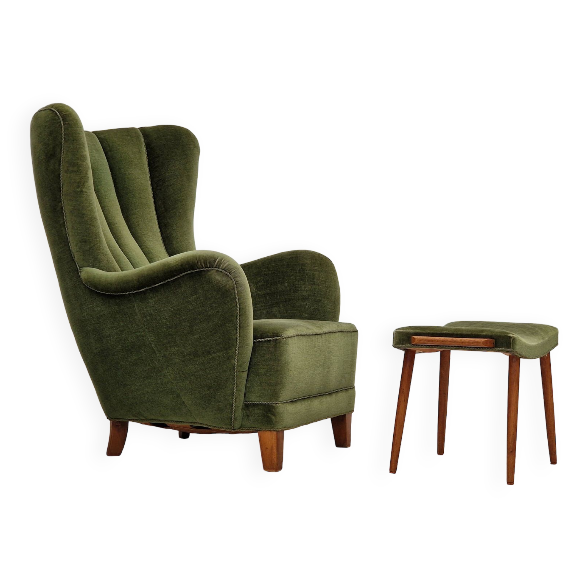 1960s, danish design, velour relax chair with footstool, original condition.