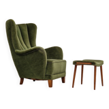 1960s, danish design, velour relax chair with footstool, original condition.