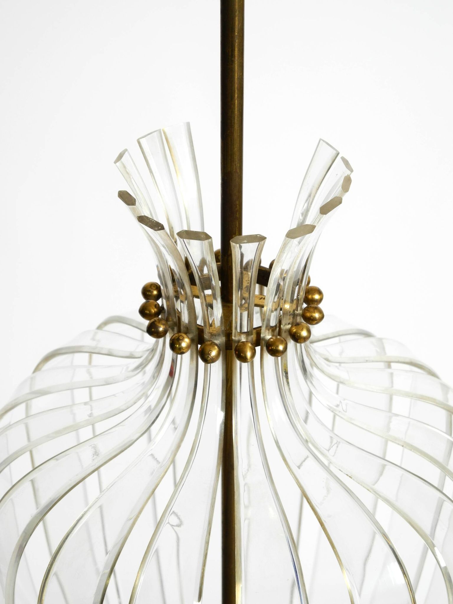 Mid-Century Pendant Lamp by Vereinigte Werkstätten, in Brass and Plexiglass