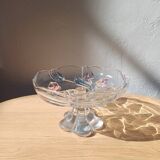 Bol sur pied en verre Mikasa avec tulipes roses et bleues