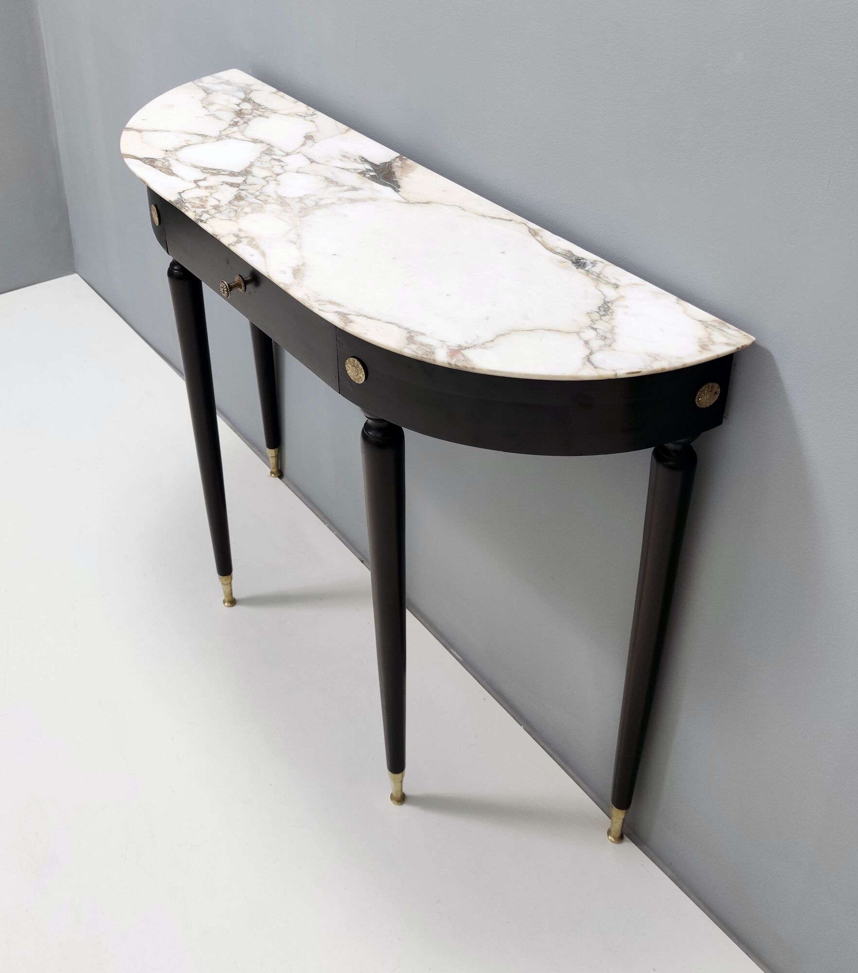 Midcentury Walnut and Carrara Marble Console Table Ascribable to Paolo Buffa