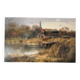 Village au bord de l’eau, huile sur papier signé