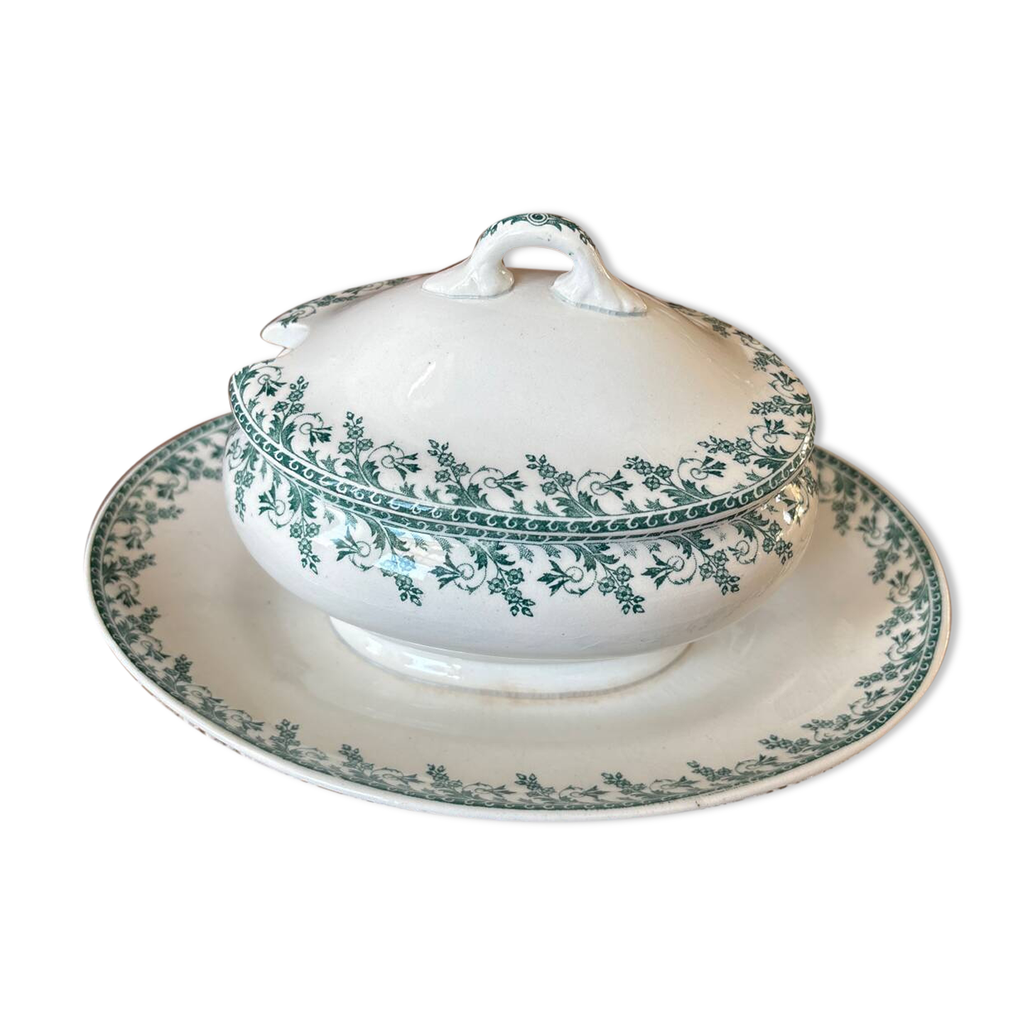 Saucière ancienne Terre de Fer et son couvercle Gien modèle Montigny