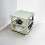 Vintage Table in Glossy Plastic with Rounded Cutouts and Wheels, 1970s