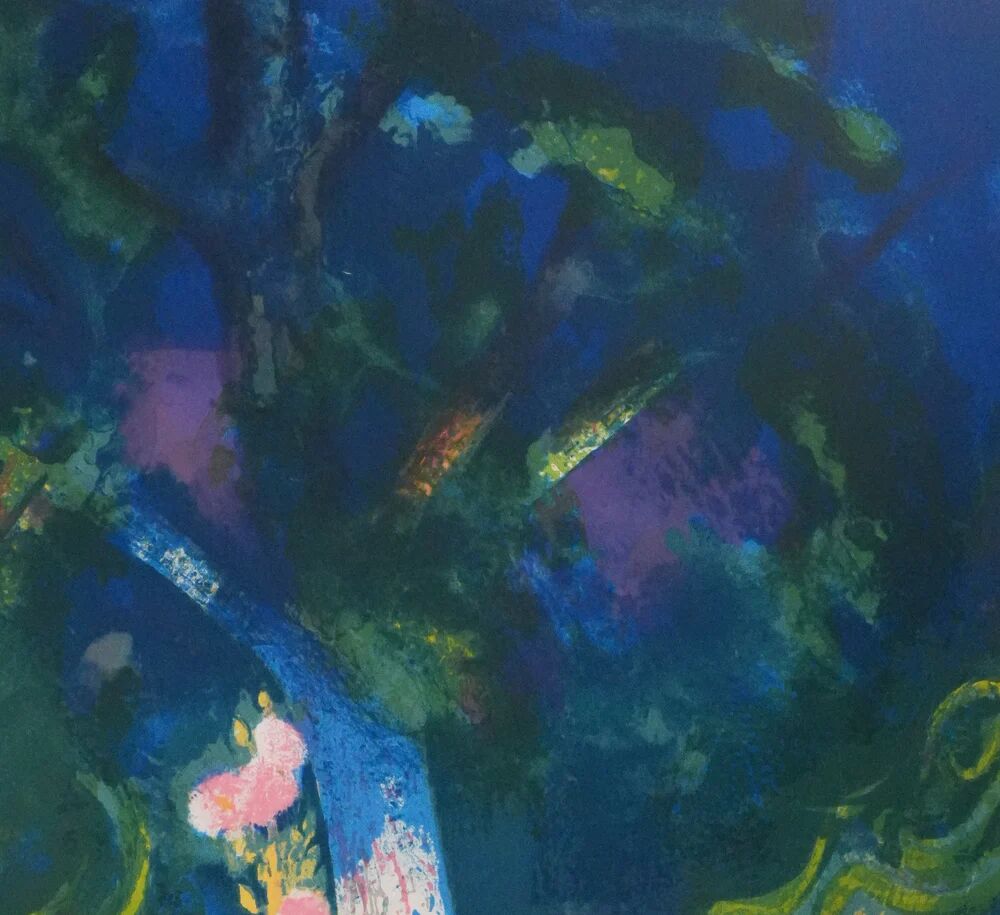 Paul COLLOMB: The garden at night, original signed lithograph.