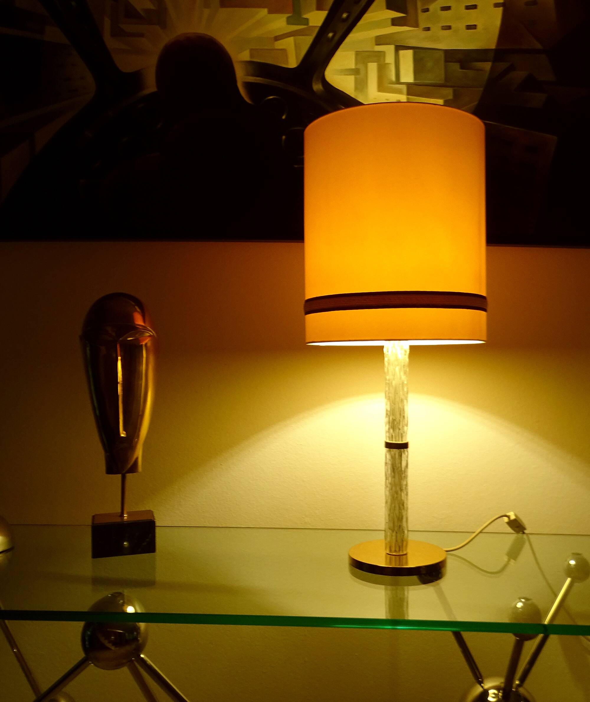 Large Vintage Glass Brass Lamp