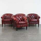 Set of 4 English Cowhide Leather Chesterfield Club Chairs