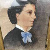 Tableau XIX portrait de femme cadre bois doré