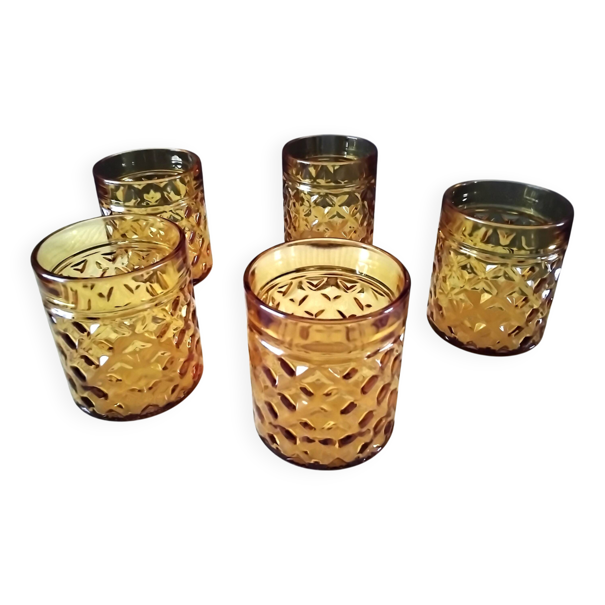 5 Vintage Pernod Amber Tumbler Glasses