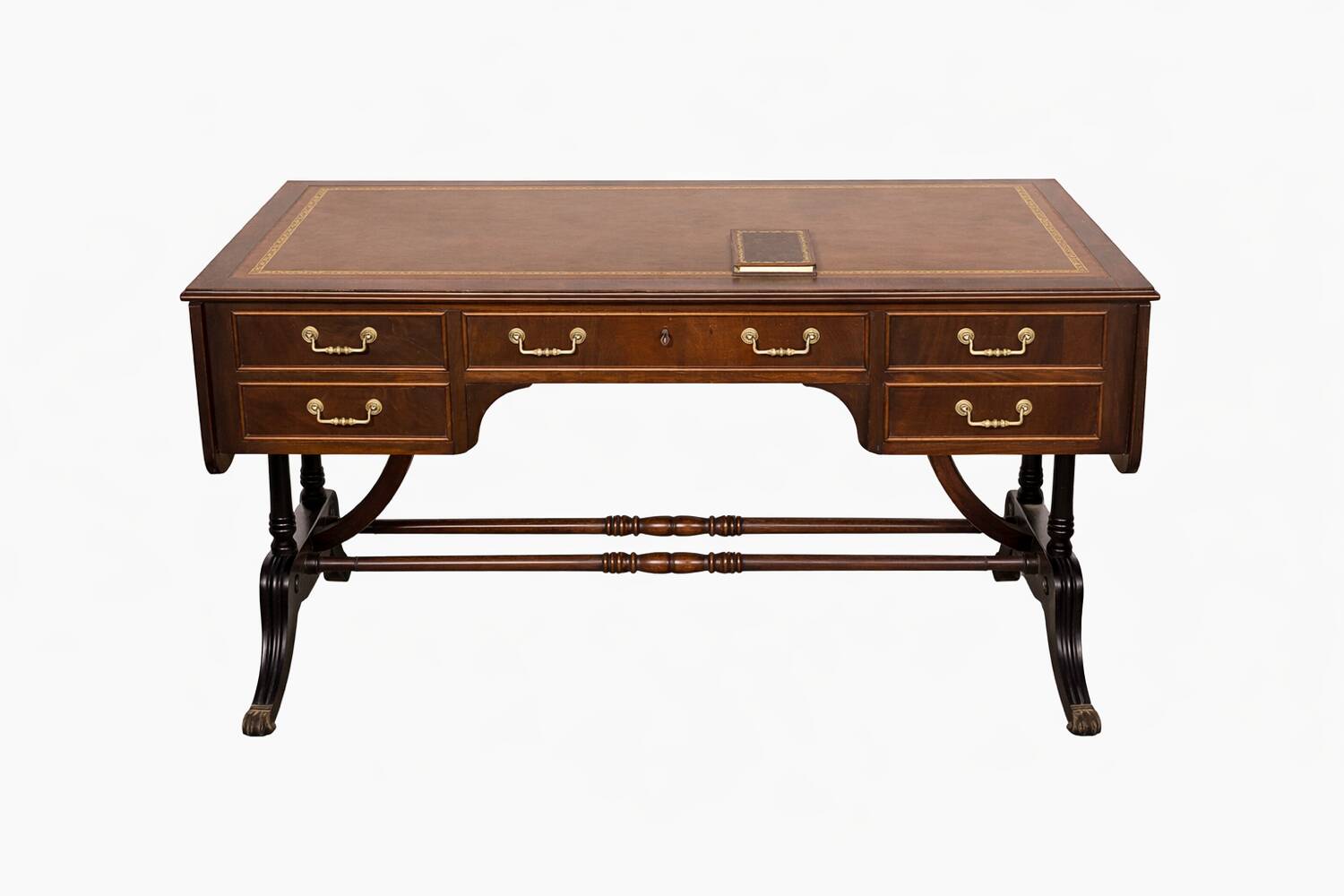 English desk, double-sided table with mahogany extension.