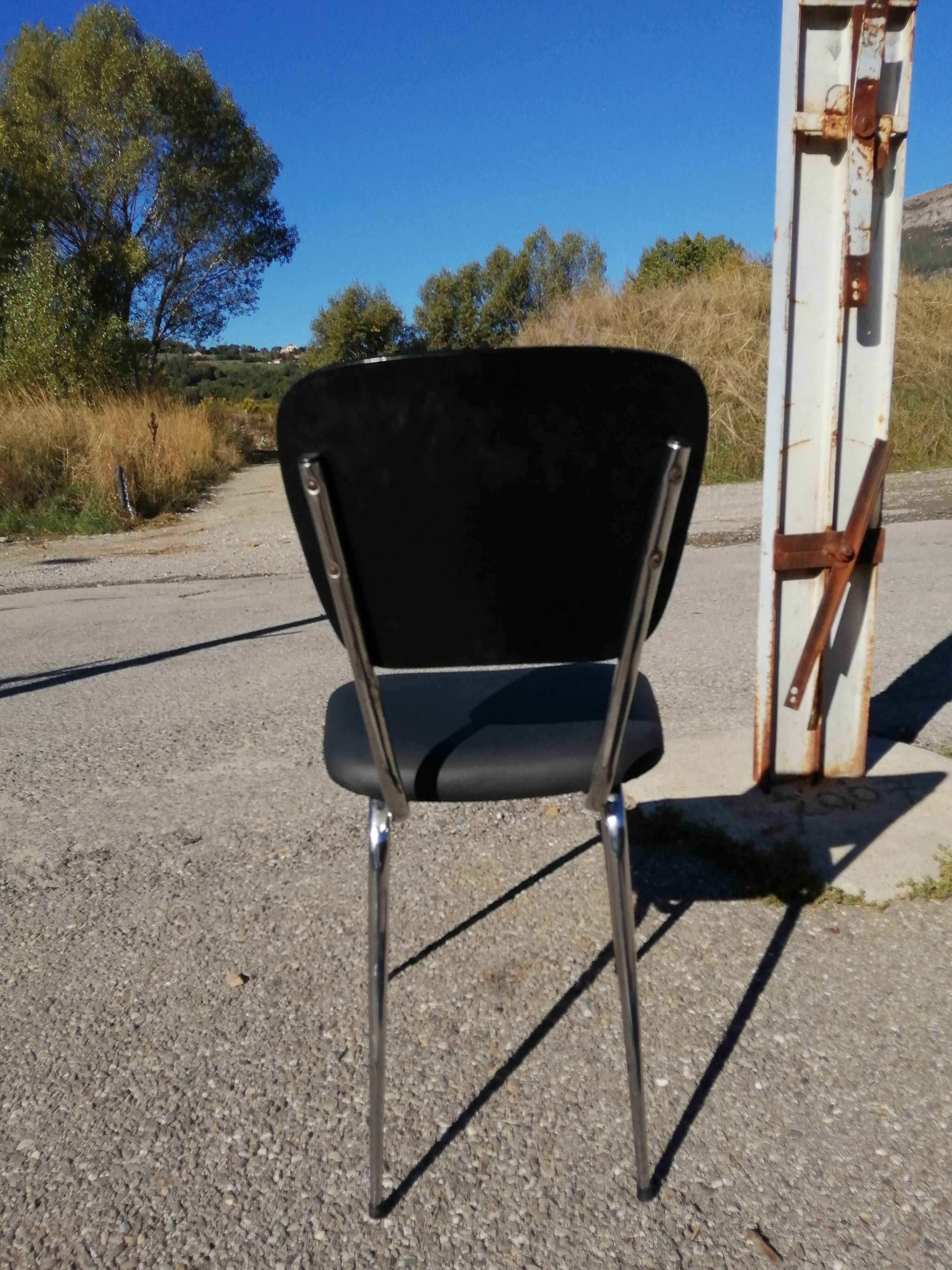 Series of 4 vintage black skai chairs - Vanac Aix