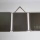 Ancien miroir de barbier triptyque, cadre métal et dos simili cuir 1930