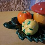 Salt shaker, pepper shaker, mustard slushie Vallauris vegetable and mushroom service