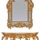 Console with a gilded wood mirror in Rococo style.