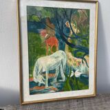 Tableau style Gauguin cadre bois doré