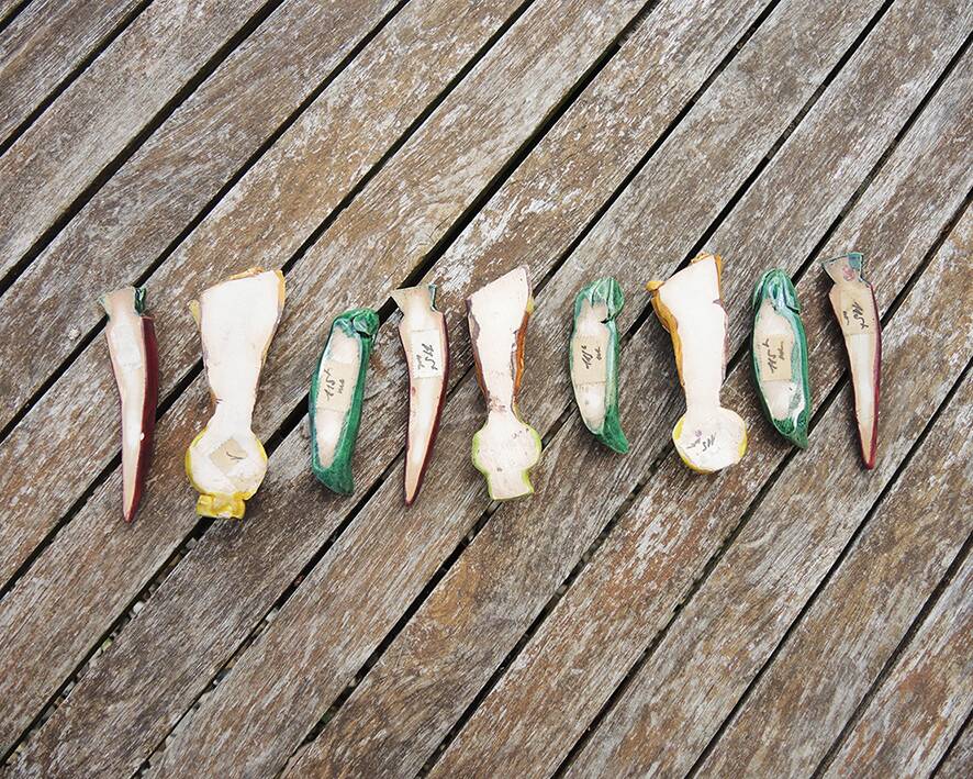 9 old vegetable knife holders in slip