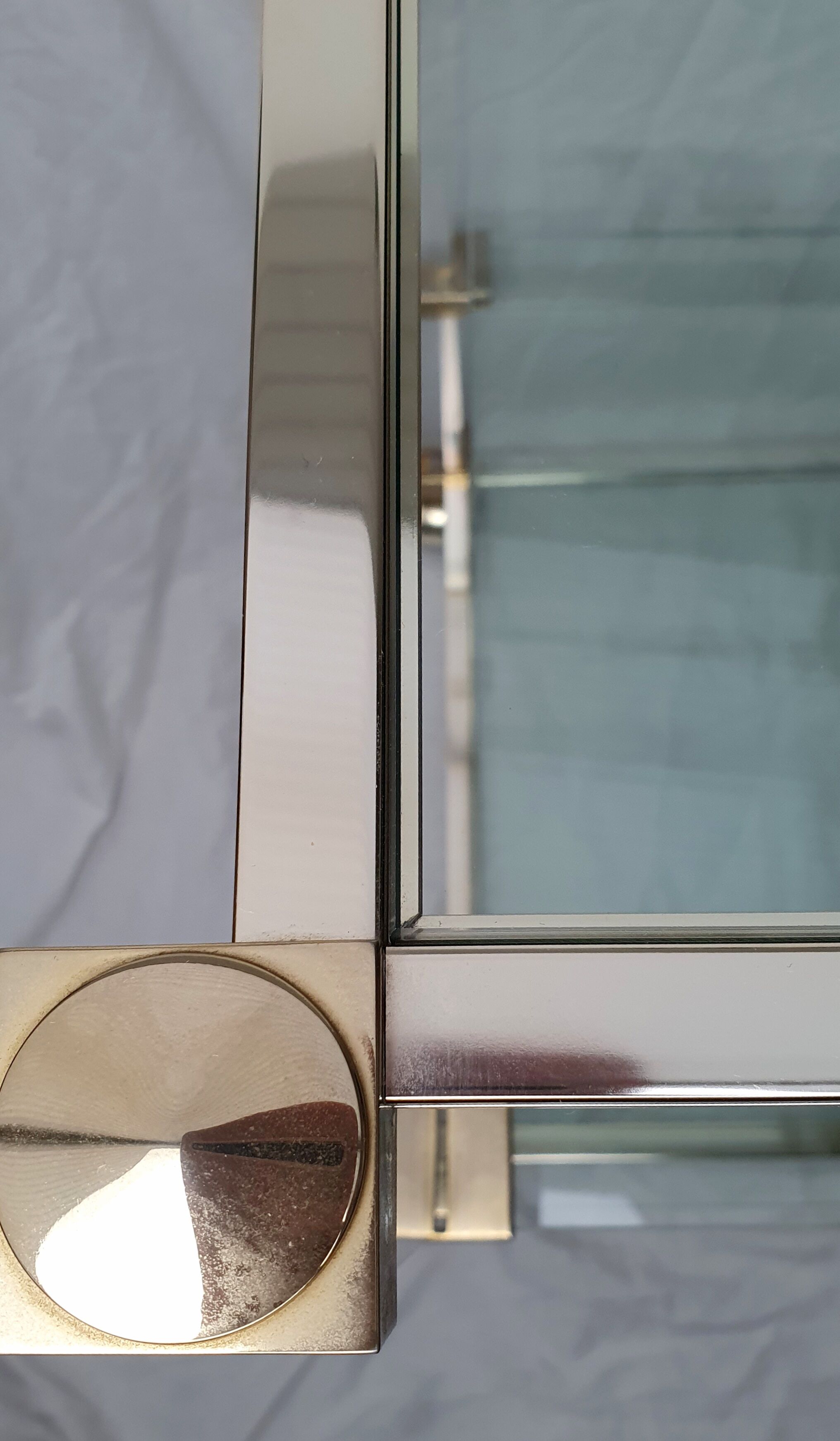 Rolling glass and plexiglass shelf by Pierre Vandel