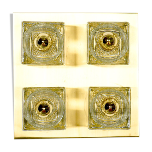 Peill & Putzler plafonnier en laiton lampe verre glaçons, années 1970