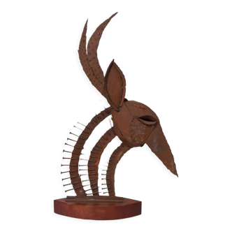 Sculpture in welded metal and nails depicting an antelope, France, 1970