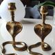 Pair of Zoomorphic candlesticks cobras, brass. Art Deco