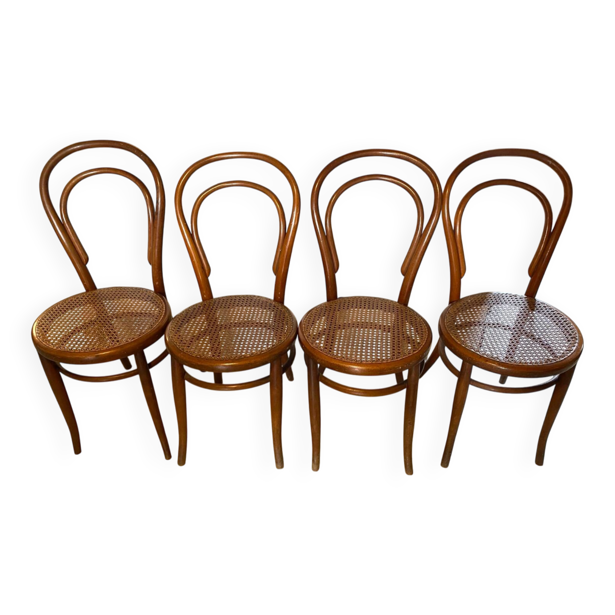 4 chaises bistrot Fischel en bois courbé et cannage