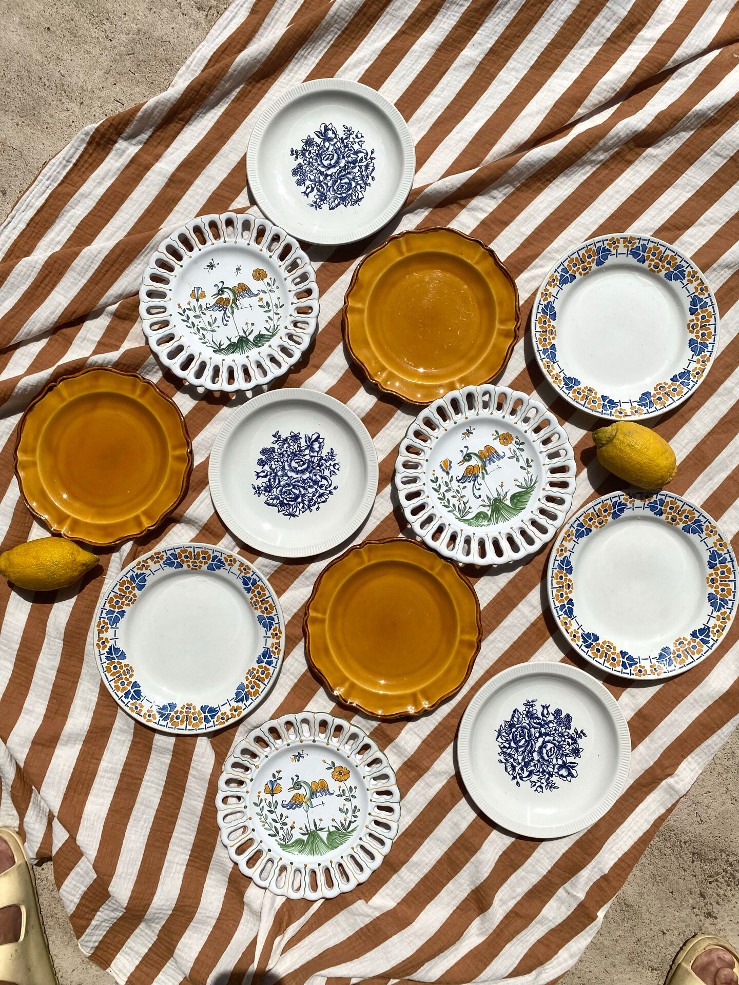 Set of twelve mismatched vintage dessert plates.