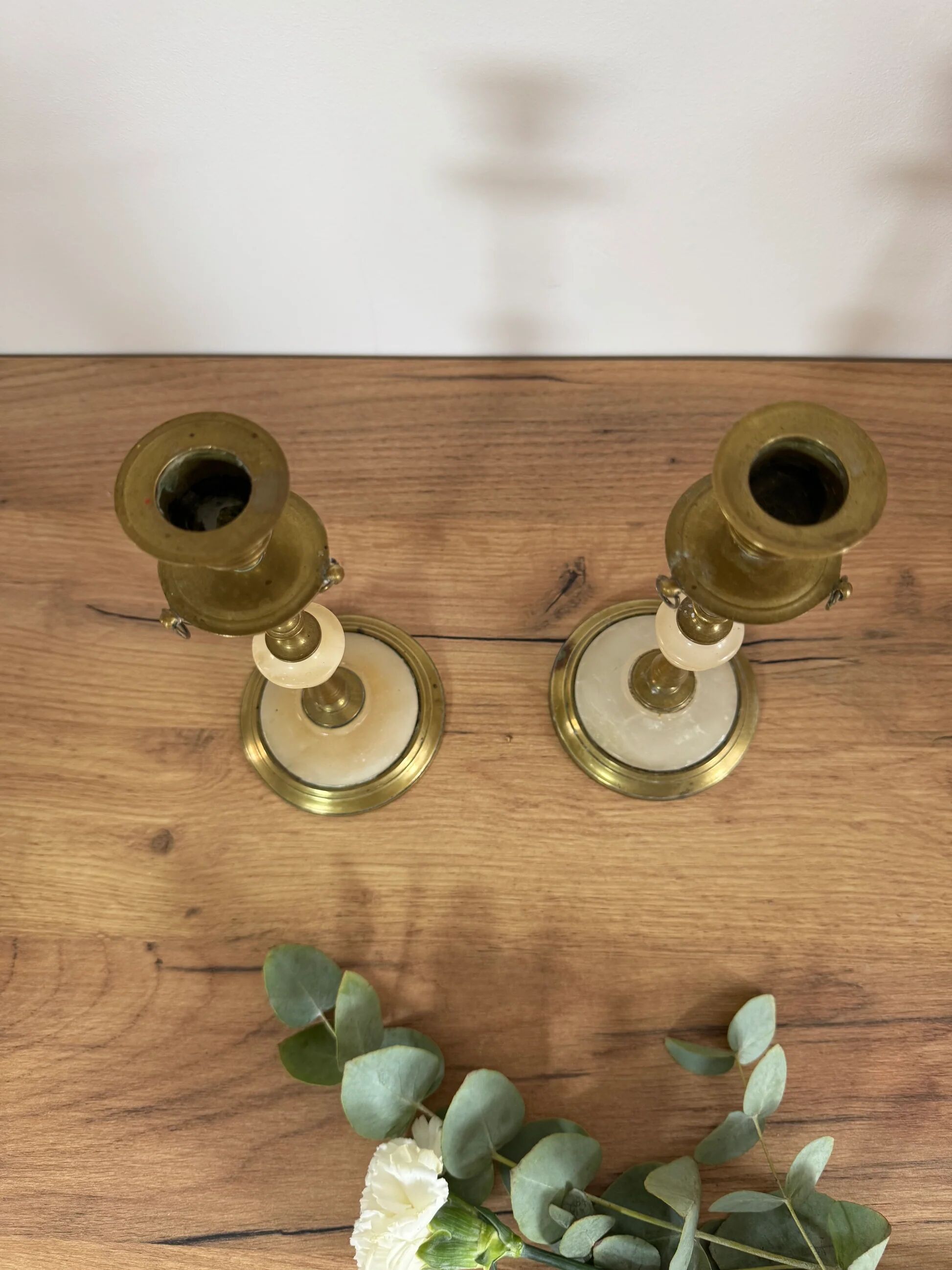 Onyx brass candle holders