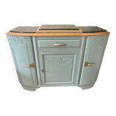 Art Deco sideboard (1920s/1930s) restyled in light sage green with its 3 marble tops and original handles