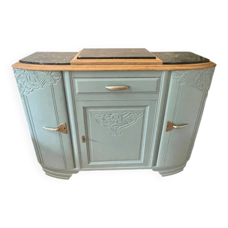 Art Deco sideboard (1920s/1930s) restyled in light sage green with its 3 marble tops and original handles