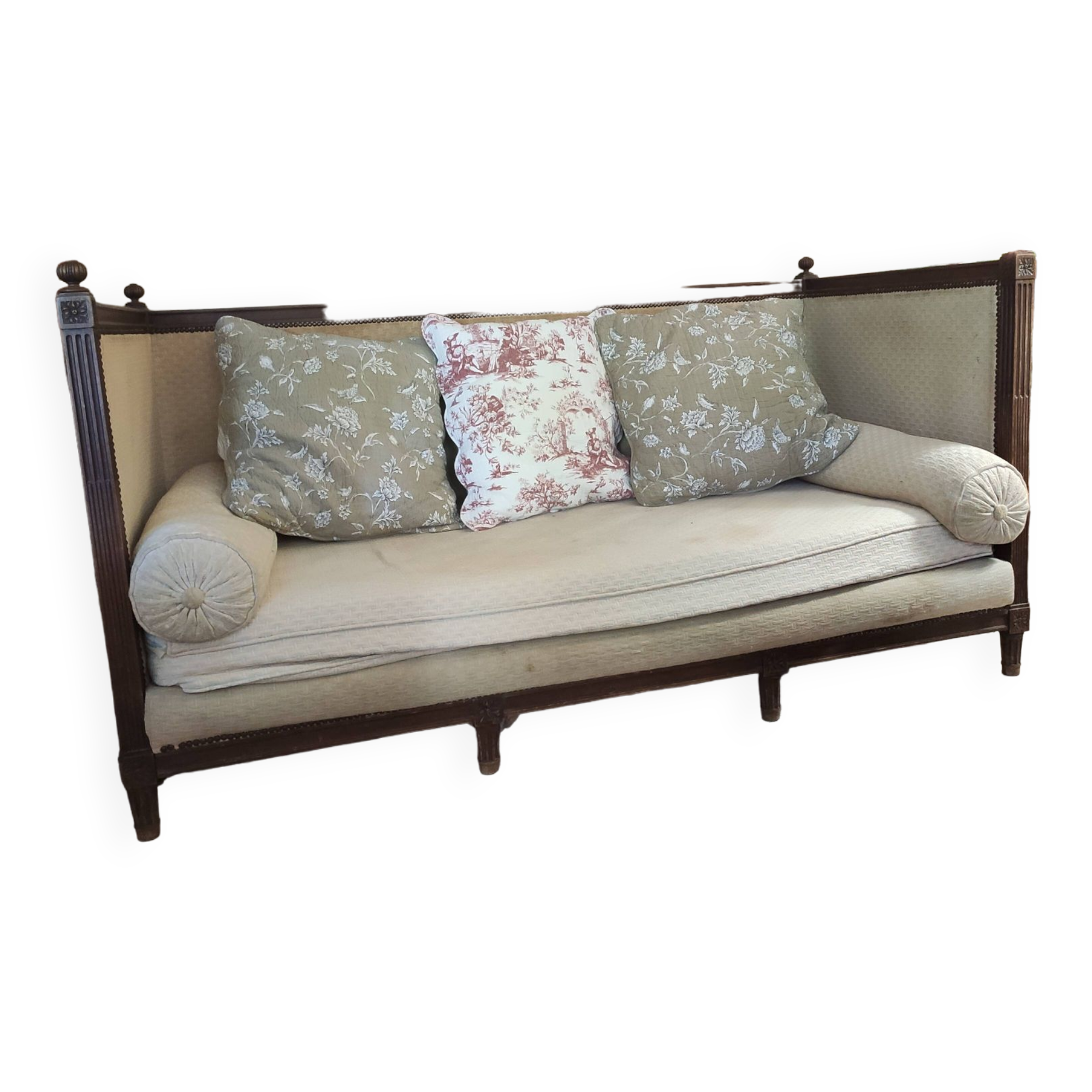 Antique Louis XVI style sofa, daybed with 8 legs and wooden frame, L182, W85, H95