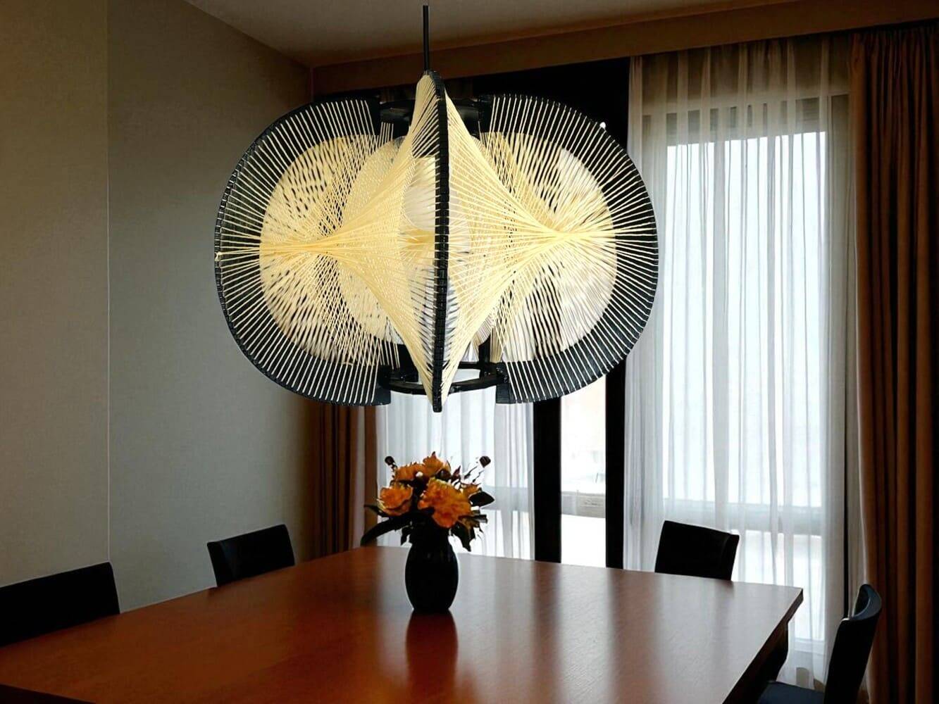 Black painted rustic wooden hanging lamp