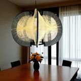 Black painted rustic wooden hanging lamp