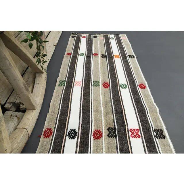 1970s Turkish Oushak Handmade Wool Cotton White Runner 70x241