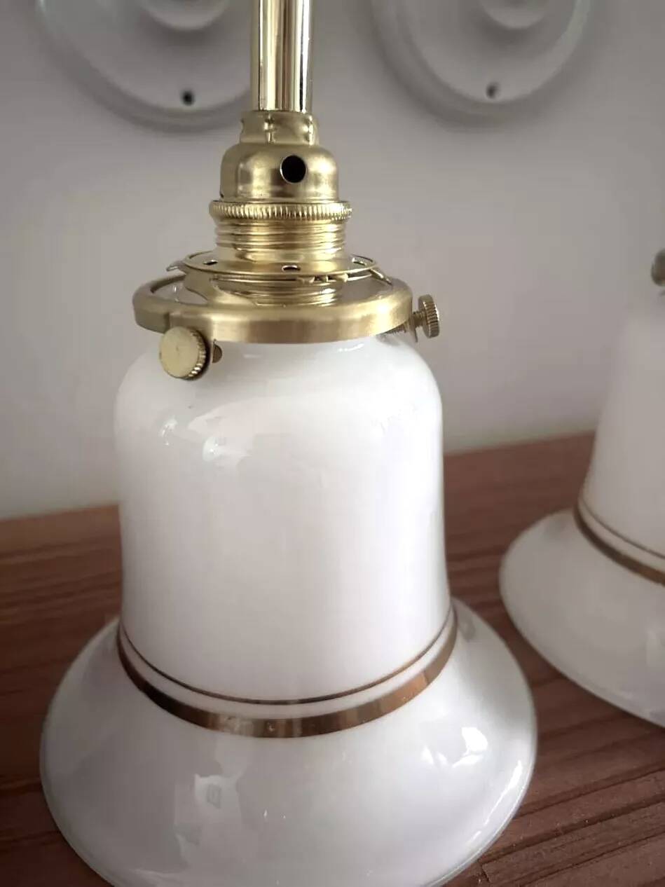 Pair of white opaline and ceramic wall lights