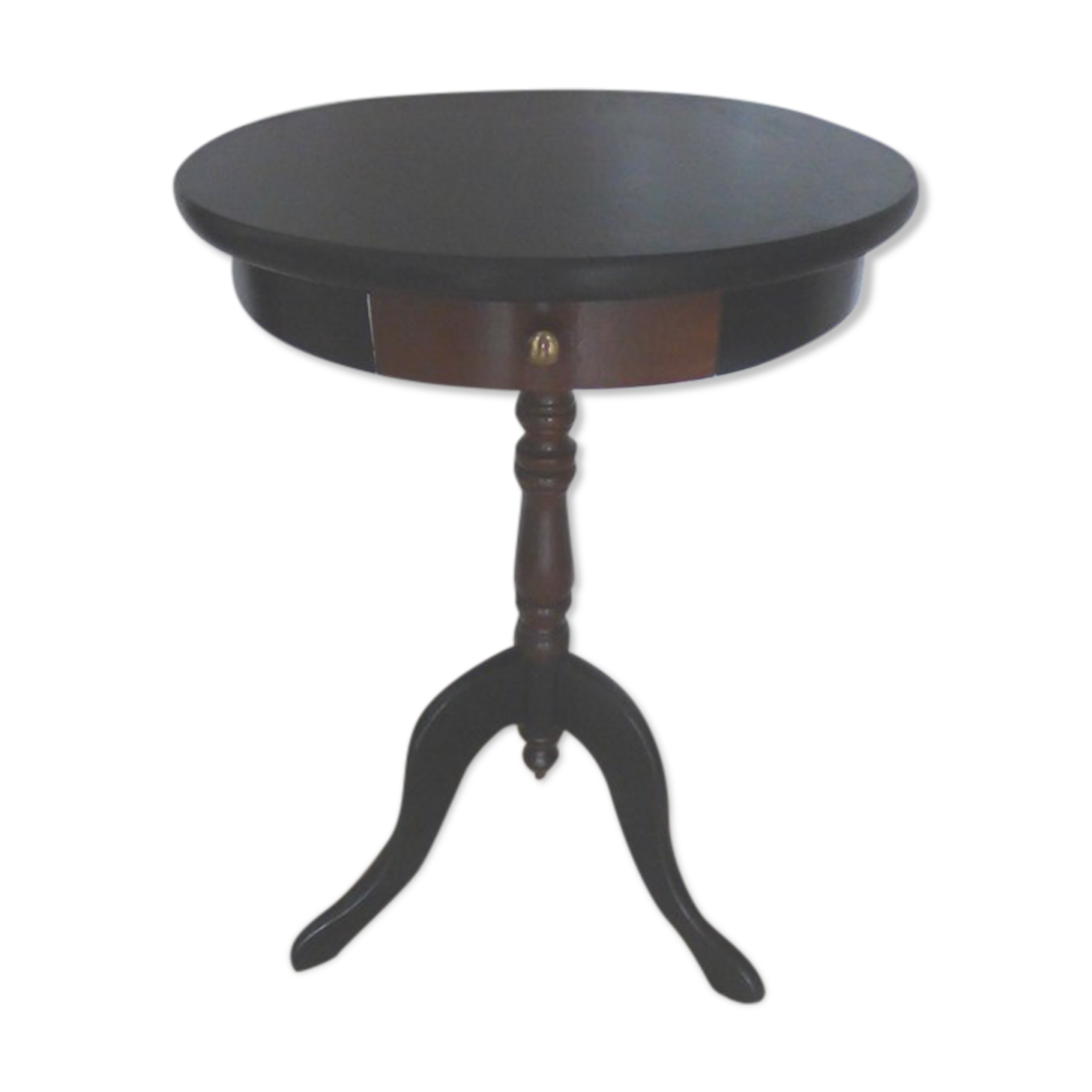 Pedestal table in mahogany style opening through a drawer