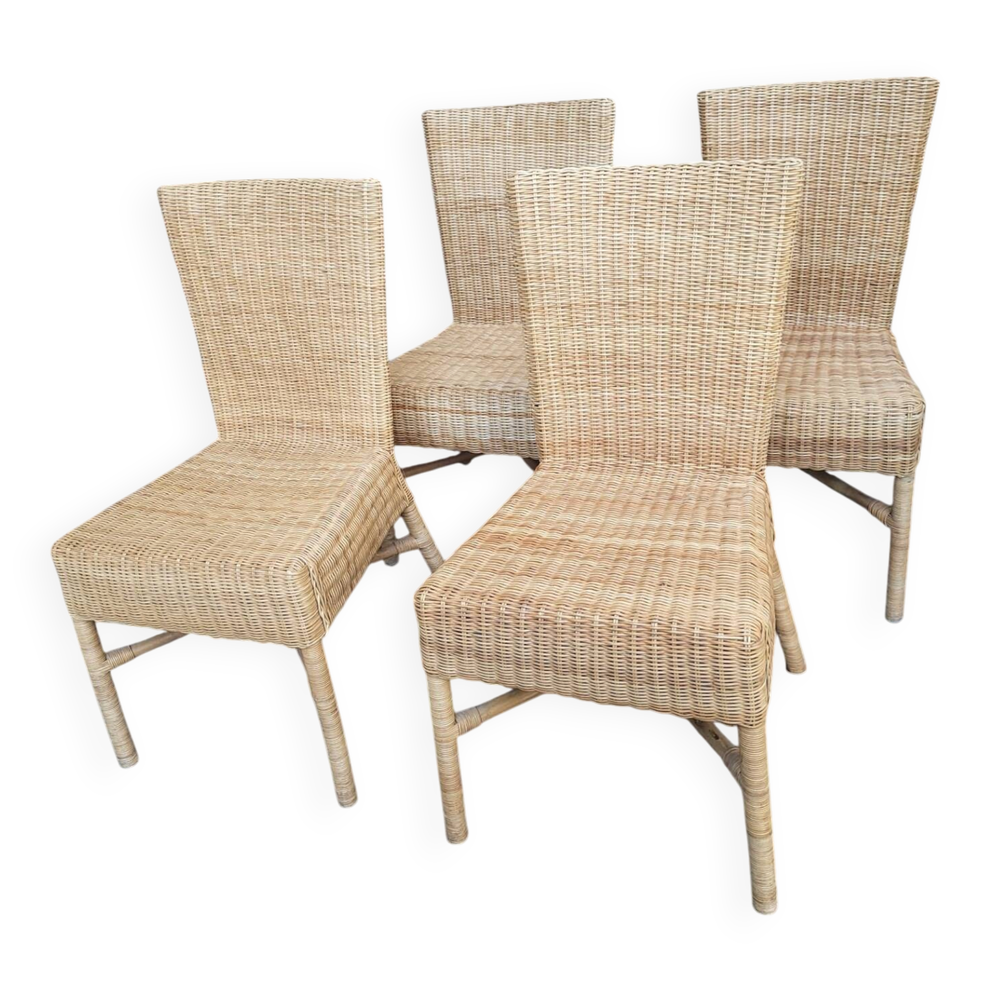 4 dining chairs in natural rattan and woven wicker